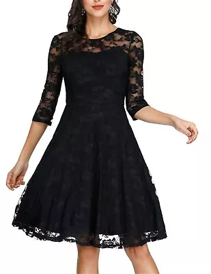 JASAMBAC Black Lace Dress For Women Evening Party Floral Cocktail Formal • $7.99