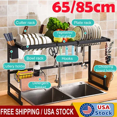 Over Sink Dish Drying Rack 2-Tier Stainless Steel Cutlery Drainer Kitchen Shelf • $39.48