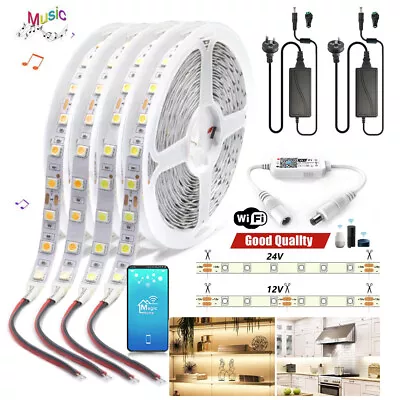 5M-20M 5050 LED Strip Lights Warm White Cool White 12V 24V Light WIFI Dimmable • $13.89