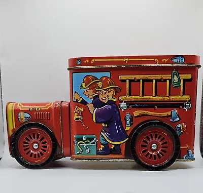 Vintage Tin Bank Fire Department Engine Truck Toy 7-1/2  Inch Two Compartments  • $19.99