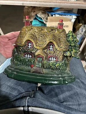 Vintage English Thatched Roof House Cottage Cast Iron Doorstop 6lbs+ • $28.50