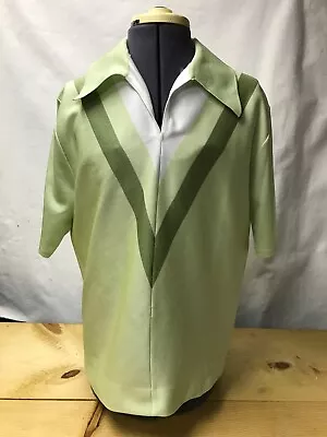 VTG Vintage 70s Lime Green V  Polyester Shirt Disco Mod Mens L KILLER RARE • $55