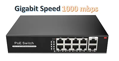 8 Port Gigabit PoE Switch +2 Gigabit Uplinks Max Output 120W 803.af/at 30w Max • $40.49