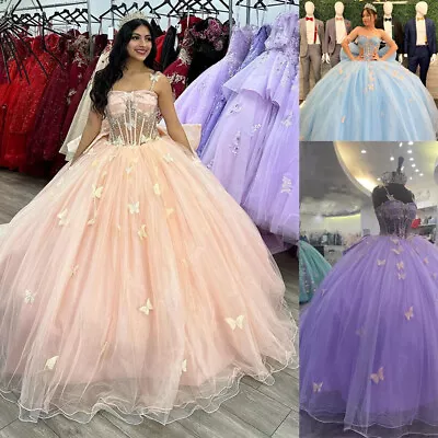 Charming Quinceanera Dresses Beads Butterfly Sweet 15 16 Party Pageant Ball Gown • $146.69