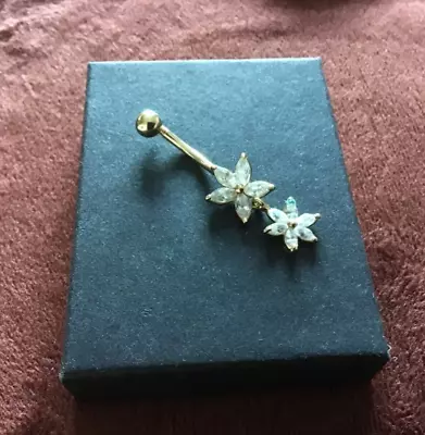 9 Ct Yellow Gold Body Belly Bar Jewellery Flower Design Screw Ball Fastening • £39.99