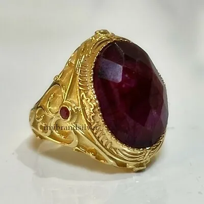 Men's Ring Sterling Silver 14K Gold-plated Jewelry Natural Ruby Stone All Size • $108