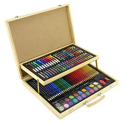 £14.95 • Buy 108pc WOODEN ART CASE COLOURING PENCILS PAINTING SET CHILDRENS ADULTS