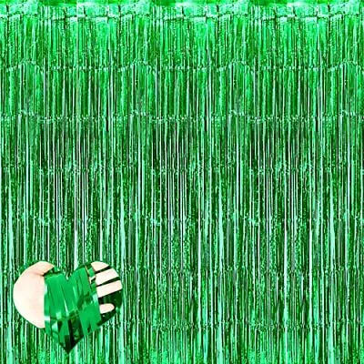 4 Pack Green Fringe Curtain Backdrop 3.2Ft X 8.2Ft Metallic Tinsel Foil Fring... • $25.02