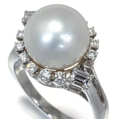 Auth MIKIMOTO Ring South Sea Pearl 10.5mm Diamond US6 900 Platinum • £1201.48