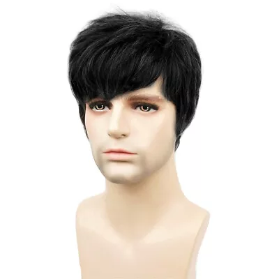 Handsome Mens Full Hair Short Wigs Men Black Straight Layered Cosplay Wig UK ⇞≦↙ • £9.29