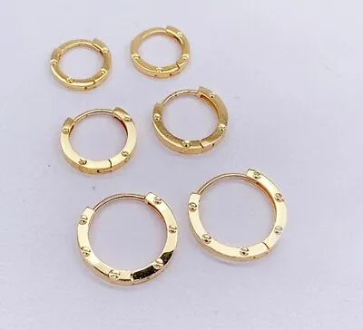 18ct Solid Rose/ Yellow Gold Pin Stamp Huggie Hoops Earrings 18K Gift Sizes • £145