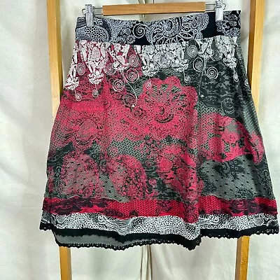 Desigual Skirt Womens Large Multicoloured Paisley Lace Print Mid Rise A-Line • $9.95