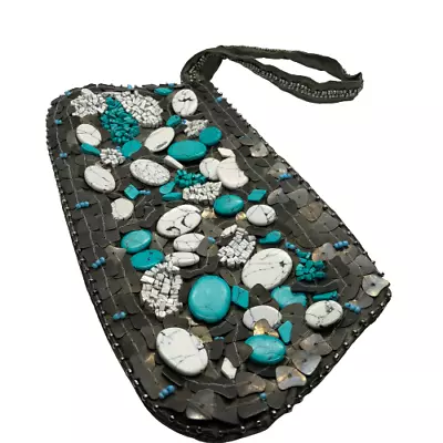 Ecote Beaded Southwestern Look Faux Turquoise Wristlet / Clutch • $11.67