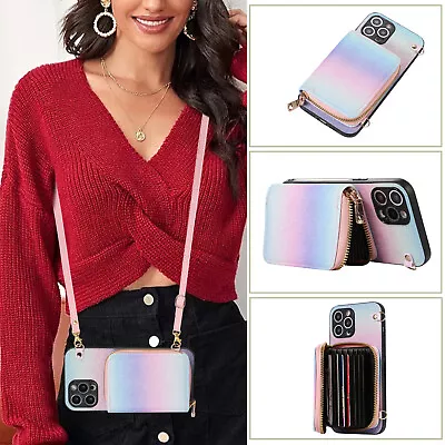 For Various Phone Shining Gradient Crossbody Wallet Case Card Bag Cover Stand • $12.66