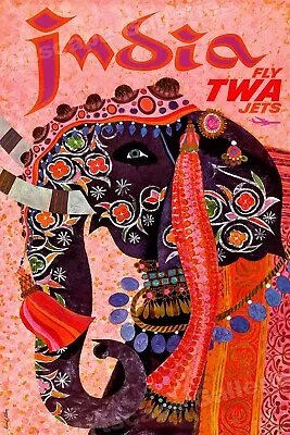 1960s India Fly TWA Jets Vintage Style Travel Poster - 20x30 • $18.95