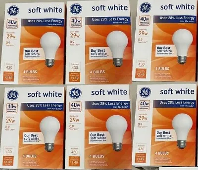 GE 24 Bulbs 40-Watt Light Bulbs A19 Soft White Medium Base - 390 Lumens 6 Packs • $31.99