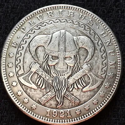 Norse Viking Skull Double Ax Novelty Good Luck Heads Tails Challenge Coin #296 • $12.95