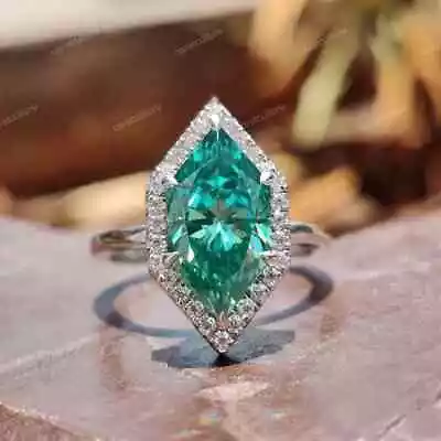 Unique Dutch Marquise Cut 2.76Ct Green Moissanite Halo Engagement 10K White Ring • $351.95