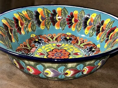 Vintage Talavera Hecho En Mexico Hand Painted XL Decorative Bowl 15.5  Diameter • $94.74