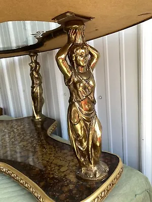 Vintage Eglomise HEIRLOOM GOLD  Coffee Table Figural Goddess Oval • $495