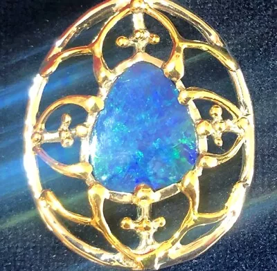 Menorah Hebrew BLUE Australian Natural FIRE OPAL Doublet Pendant Ladies • $250