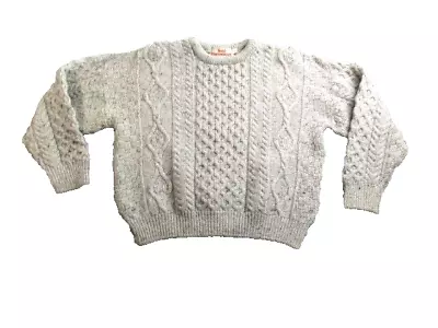 Irish Homecraft Sweater Adult Large Cable Knit Crew Neck Oiled Wool Pullover Men • $49.99