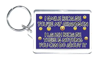 Fun Grandson Gift - I Smile Because I Laugh - Novelty Keyring - Present Birthday • £3.95