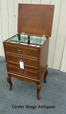 61682  Mid Century Maple Carved Lift Top Liquor Cocktail Bar Cabinet With Drawer • $276