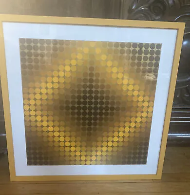 Victor Vasarely Style 60s Op Art Original Yellow Framed Print • $152.10