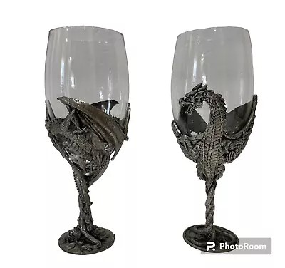 VTG Veronese Myths & Legends 3 Dragon Heads Pewter Wine Goblet 1998 Heavy Set/2 • $184.58