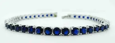$0.99 • Buy BLUE SAPPHIRES   12.62 Cts TENNIS BRACELET 14k WHITE GOLD PLATED - Made In USA