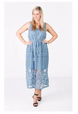 $11.99 • Buy LOVE YOUR WARDROBE Chambray Blue 2Tone Lace Maxi Dress *NEW Plus Size RRP$139.95