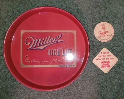 13  Miller High Life Beer Tray/Charger C1940s/1950s +2 Vintage Coasters • $19.99