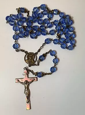 Vintage Religious Catholic Rosary Blue Glass Beads 784 • $19.95