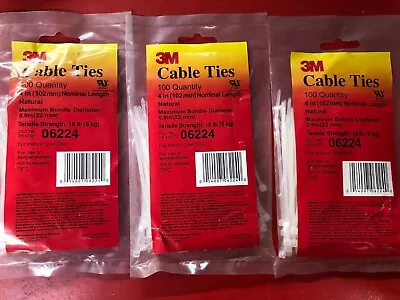 (3) 3m 06224 Natural Colored 4  Inch 18 Lb Tensile Strength (300) Cable Zip Ties • $42.71