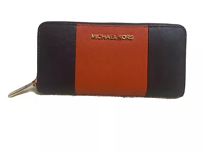 Michael Kors Jet Set Wallet Brown And Orange Continental Leather Zip Around • $60