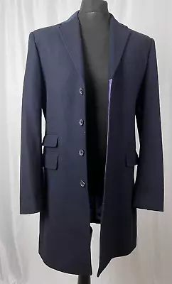 £115 • Buy Mens Wool Overcoat Holland Esquire Wool Velvet Collar Large Navy 38-40 In Chest