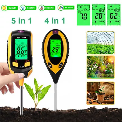 5 In 1 LCD Soil PH Tester Sunlight Soil Water Moisture Meter Detector For Garden • $10.79
