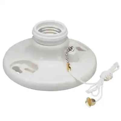 Porcelain Pull Chain Ceiling Lamp Holder White Bulb Mount Light New In Box • $8.49