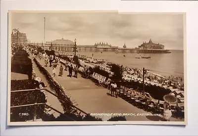 Eastbourne Postcard C1925 Real Photograph Promenade & Beach Pier In View Sussex • £5.95