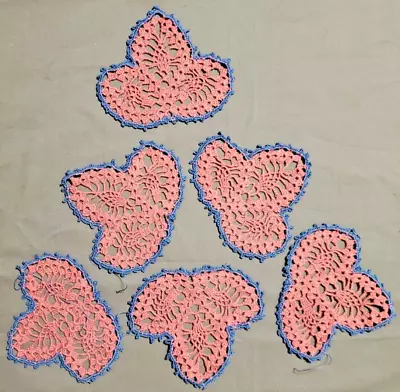 6 Vintage Crochet Pink Blue Doilies 3.5  Leaves Crafts • $12.45