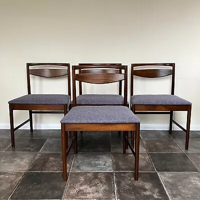 Four 4 Mid Century McIntosh Dining Chairs Re-Upholstered In Flint Grey Wool • £645