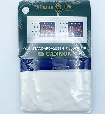 NEW Atlanta 1996 Olympic Pillowcase One Standard Queen Red White Blue Stars USA • $12.50
