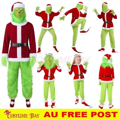 9pcs The Grinch Stole Christmas Xmas Costume Suit With Head Mask Cosplay Outfits • $24.95