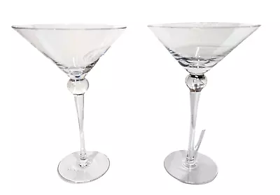 Set Of 2 Crystal Clear Martini Long Bubble Stem Glasses 8  Tall • $20