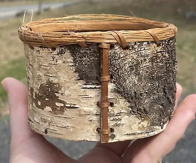 Antique - Vintage Native American C. 1930's Birch Bark & Grass Woven Basket • $45