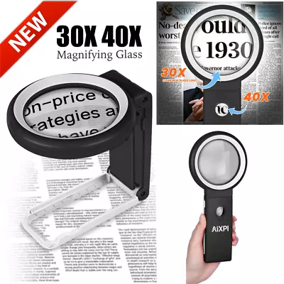 30X 40X Magnifying Glass With Light And Stand Folding Design 18 LED Illuminated • $19.99