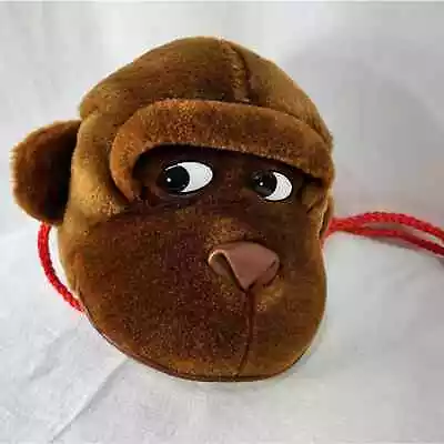 Plushland Gorilla Ape Brown Plush Purse Red Cord Strap Zipper Compartment • $12