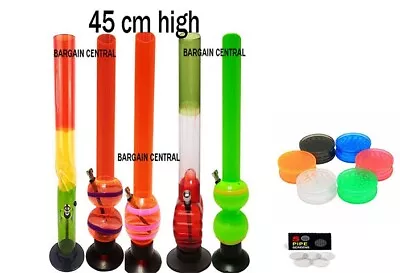 45cm Bong Acrylic Bong Water Shisha Pipe Ice Smoking Grinder Screens TOBACCO • £9.99