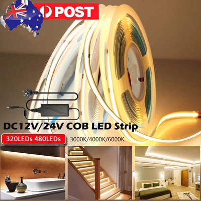 $3.99 • Buy 5M 12V/24V Flexible COB LED Strip Light Warm Natural Cold Density Flexible Deco